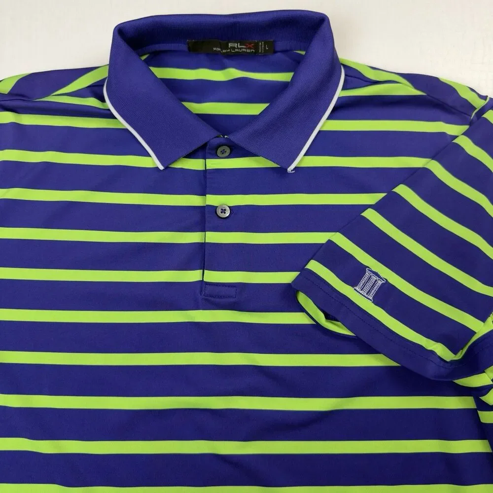 Ralph Lauren RLX White Columns Golf Club Mens L Neon Green Royal Blue Stretch